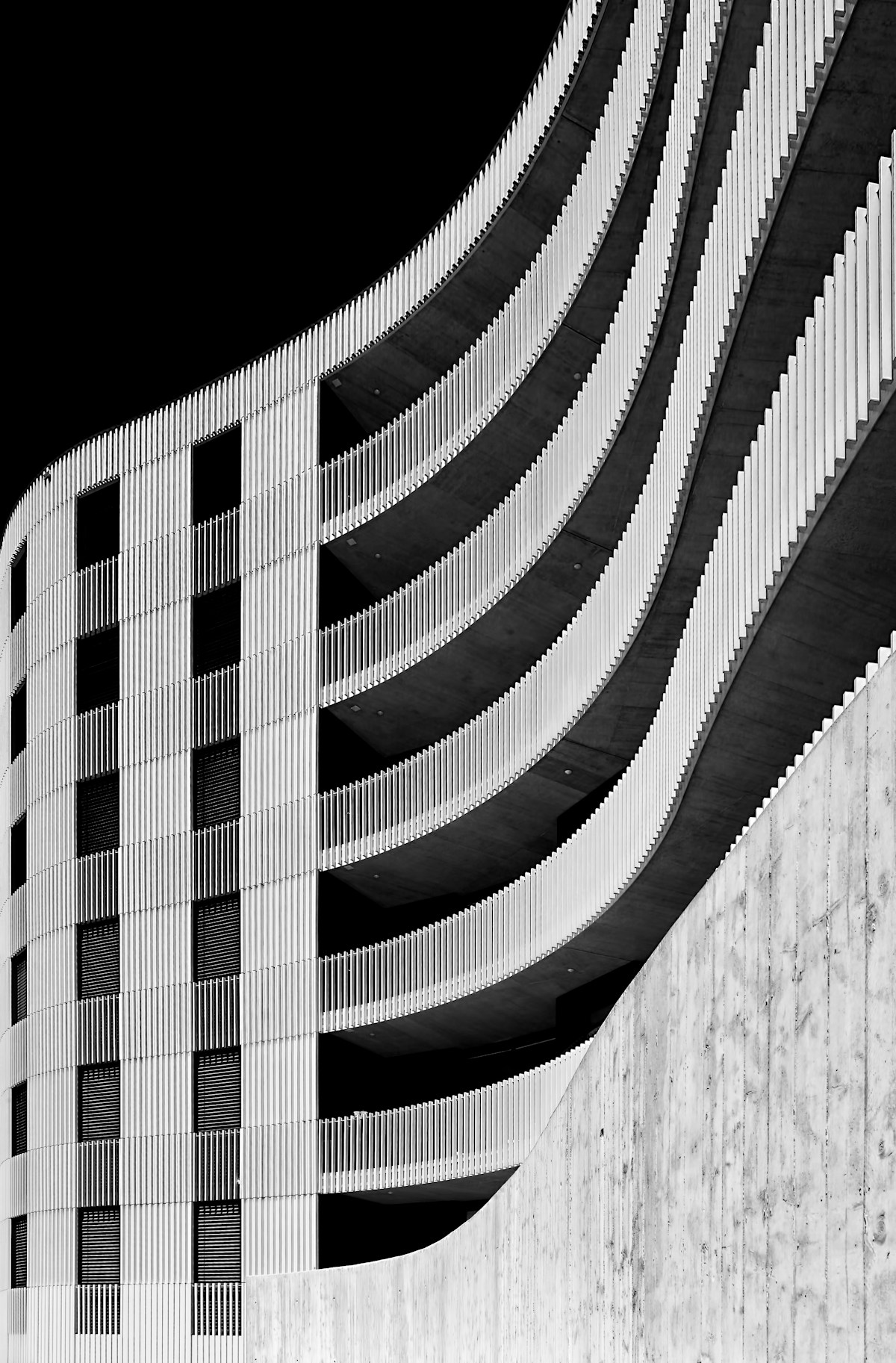 Light and shadow across a connected architectural structure